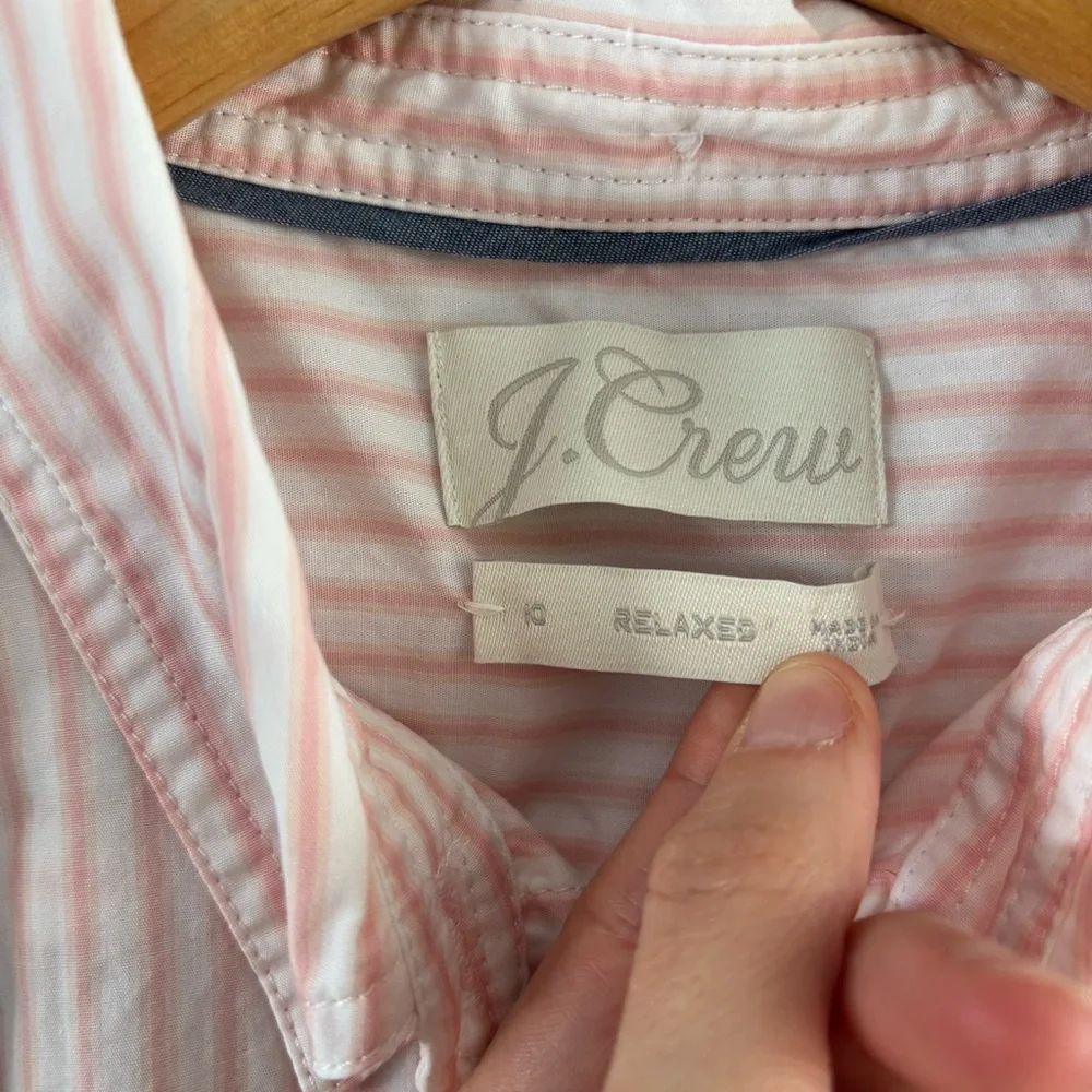 J. Crew Cotton Pink Stripe Relaxed Button Up Long Sleeve Shirt Top, 10